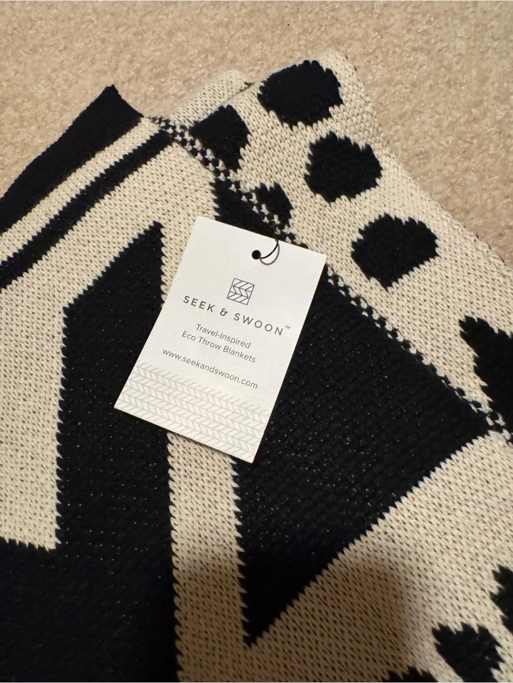 Seek & Swoon Adobe Eco Throw Black Tan Southwestern USA NWT Standard 50x60”